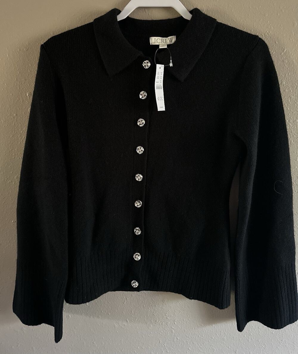 J.Crew NWT 100% Lamb's Wool Jeweled Button Cardigan XS Classic Quiet Luxury
